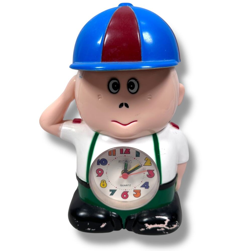 Vintage Rising Anime Plastic Alarm Clock 8" Tall Boy‎ Hat Quartz Japan READ